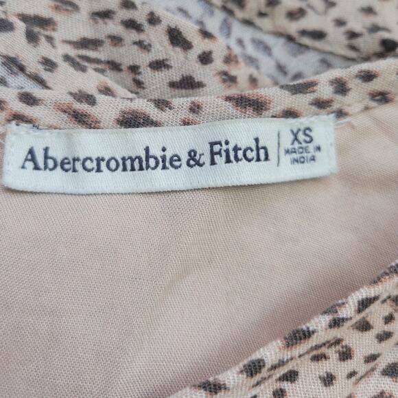 Abercrombie & Fitch Cheetah Print Tiered Dress Women's XS Balloon Sleeve Pockets - Picture 3 of 8